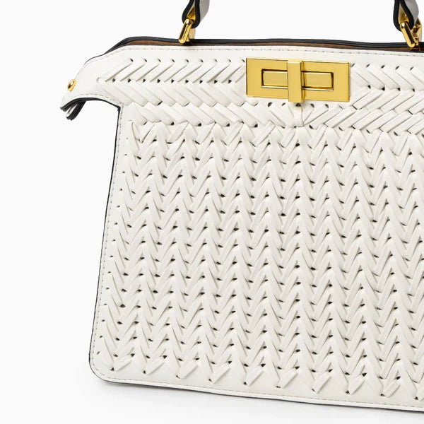 Leather Rail Golden Lock Bag
