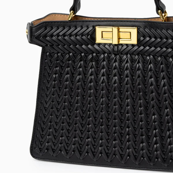 Leather Rail Golden Lock Bag