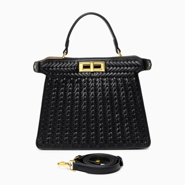 Leather Rail Golden Lock Bag