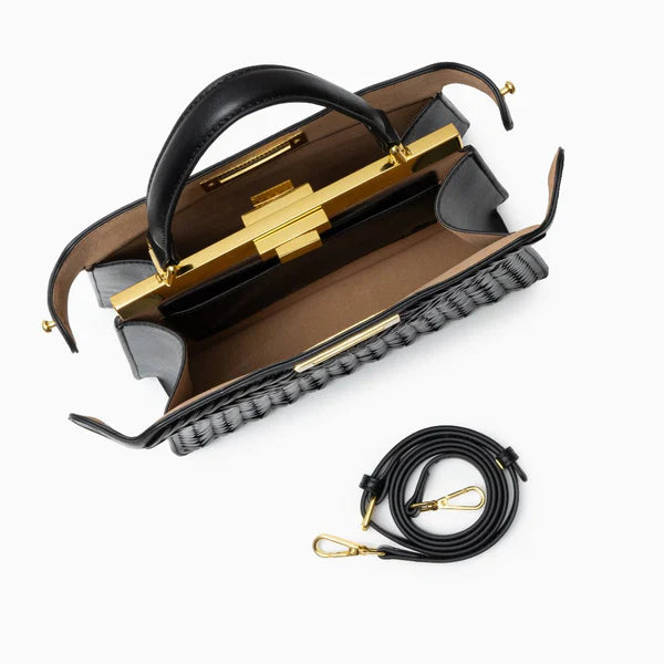Leather Rail Golden Lock Bag
