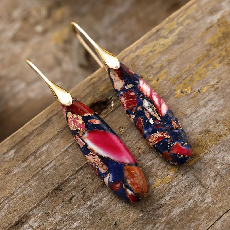 Boho Teardrop Coloured Stone Earrings