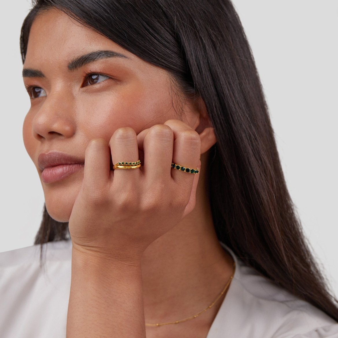 Full Stones Emerald Green Layered Ring