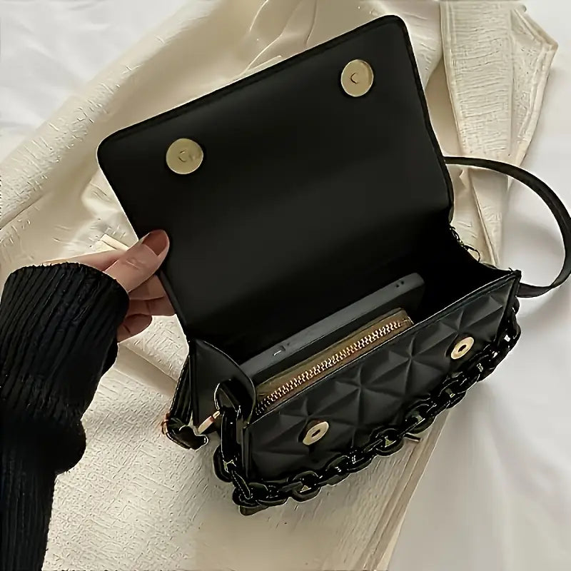 Black Texturized Casual Handbag