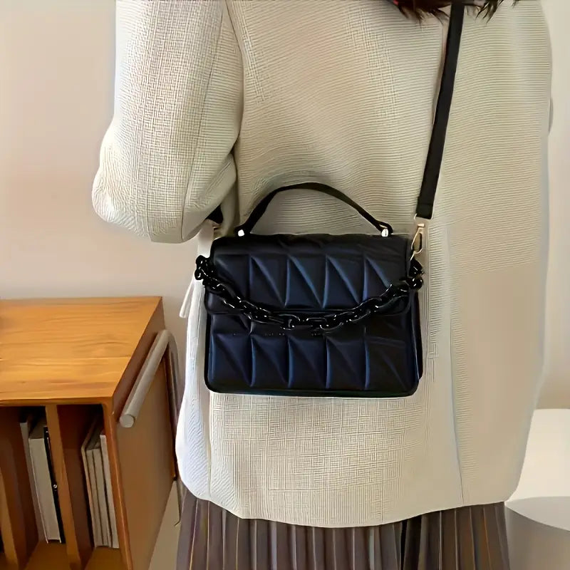Black Texturized Casual Handbag