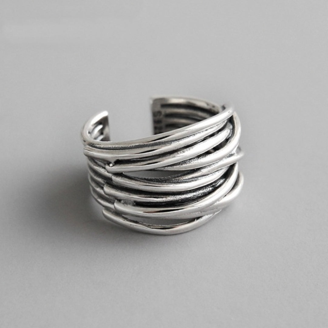 Adjustable Layered Silver Wrap Ring