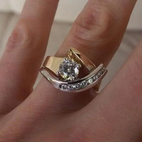 Antique-Inspired Irregular Gold and Silver Zirconia Ring