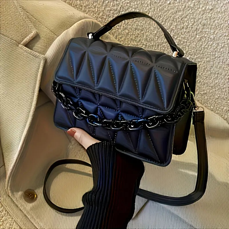 Black Texturized Casual Handbag
