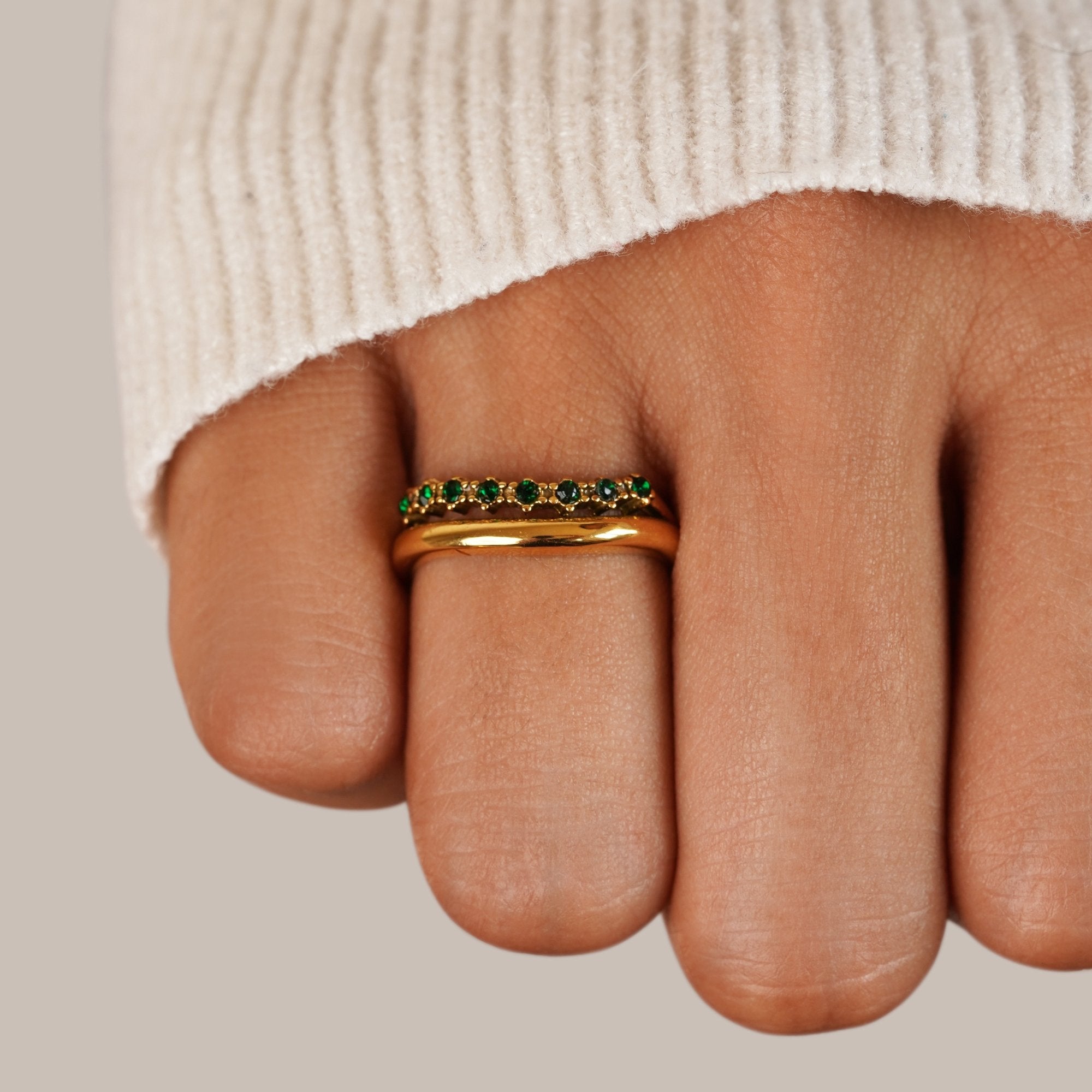 Full Stones Emerald Green Layered Ring